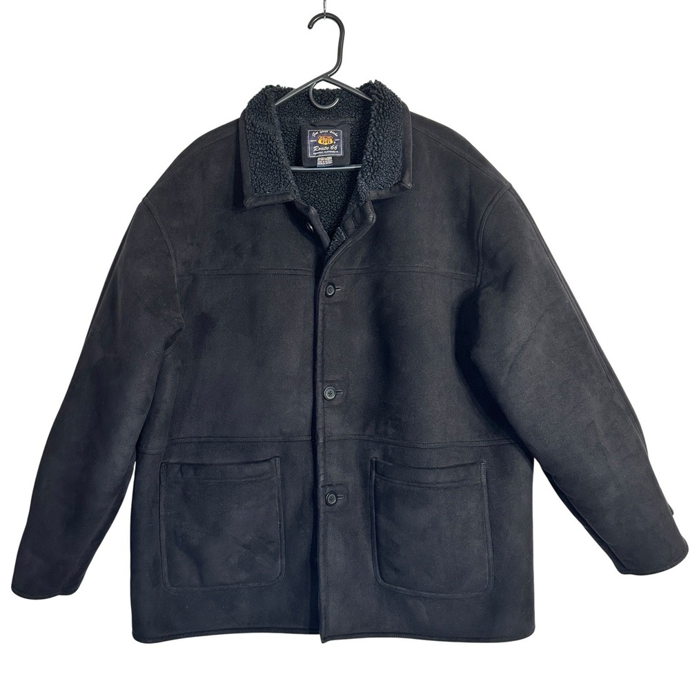 Route 66 Men's XL Faux Suede Sherpa Lined Coat Black Western Ranch Jacket